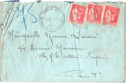 3729 PARIS XIV Avenue D'Orléans Enveloppe Pneumatique Ob 2 8 1935 Paix 50 C Rouge Yv 283 - Briefe U. Dokumente