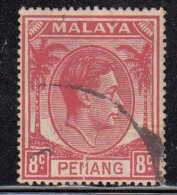 8c Scarlet Used Penang KG VI, 1949 - 1952 Series, Malaya - Penang