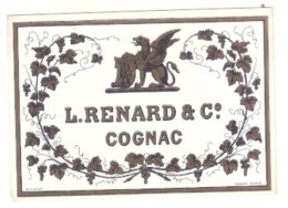 étiquette   - 1890/1930 - COGNAC -  L RENARD Et Cie -  étiquette Pour Flask -  Dragon  Ou ...   ( Animaux ) - Leoni