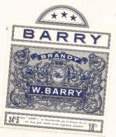 étiquette   - 1890/1930 - BRANDY - W.BARRY -  étiquette Pour Flask -  Cygne  ...   ( Animaux ) - Leones