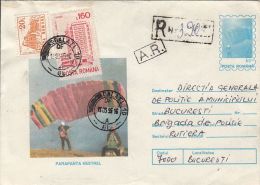 55012- KESTREL PARACHUTE, PARACHUTTING, REGISTERED COVER STATIONERY, 1995, ROMANIA - Parachutisme