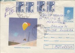 55013- ALOUETTE SKYGLIDER, PARACHUTTING, REGISTERED COVER STATIONERY, 1995, ROMANIA - Parachutting