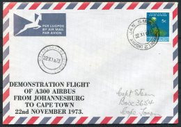 1973 South Africa Airbus A300 Demonstration Flight Cover. Johannesburg - Cape Town - Luchtpost