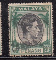 20c Black & Green, Used Penang 1952, 1949 - 1952 Series, Malaya - Penang