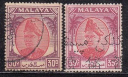 30c & 35c Used Selangor 1949 -1955 Series, 1952 Etc, Malaya, - Selangor