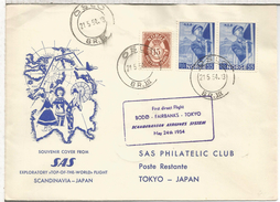 NORUEGA CC VUELO SAS BODO FAIRBANKS TOKYO 1954 AL DORSO LLEGADA - Covers & Documents