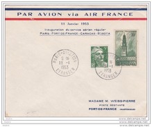 1953 - Envel  Avion Air France  Paris Aviation Etranger Vers Fort De France, Martinique  - 1er Service Régulier - 1927-1959 Covers & Documents