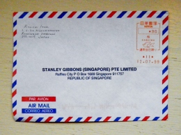 Cover Sent From Japan To Singapore Atm Machine Label Stamp 1999  Kashiva Birds - Briefe U. Dokumente