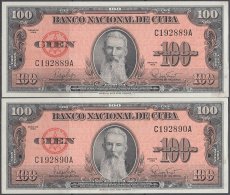 1959-BK-50 CUBA. BANCO NACIONAL 1959 100$ AGUILERA UNC.  2 CONSECUTIVOS - Cuba