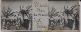 Plaque Verre Stéréoscopique 4,5x 10,5  + Tirage S/papier Brillant 10x25  TUNISIE BIZERTE Place Du Marché  Lieut. PELOUX - Glasdias