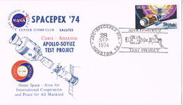 22082. Carta F.D.C. HOUSTON (Texas) USA. 1974.  SPACEPEX 74  Apollo - Soyuz - Nordamerika