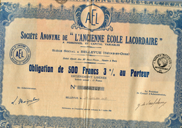 ACTIONS...TITRES...RARE...OBLIGATIONDE 500..FRS...1928...L'ANCIENE ECOLE LACORDAIRE Pas De Tirages - D - F