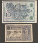 Alemania Imperio 100 Mark 1908 Y 5 Mark 1917 Usados - Otros & Sin Clasificación