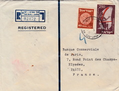 COVER ISRAEL 29.5.56  THE PALESTINE DISCOUNT BANK REGISTERED TEL-AVIV TO FRANCE - Lettres & Documents