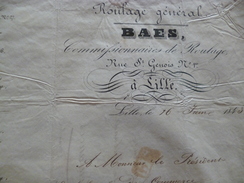 Roulage Baes Lille 1845 Lettre Au Président Du Tribunal De Commerce - Transport