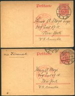 1916 Germany Dusseldorf 2 X Stationery Postcards Censor Coln - New York,USA Via Denmark - Brieven En Documenten