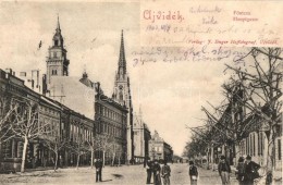 T4 Újvidék, Novi Sad; FÅ‘ Utca / Hauptgasse, Verlag J. Singer / Main Street (vágott / Cut) - Unclassified