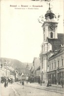 T2 Brassó, Kronstadt, Brasov; Kolostor Utca / Klostergasse / Street View With Church - Unclassified