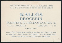 1935 Kallós Drogéria Budapest IV. Kerület Reklámcédula - Advertising