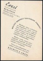 Cca 1930-1940 Bp. Erzsébet Körút, Erzsi Kalapszalon Reklámlevele - Pubblicitari