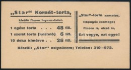 'Star' Kornét-torta Reklámcédula - Advertising