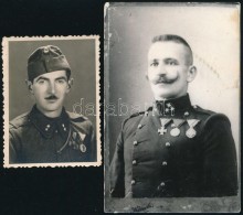 1915-1942 Magyar Katonák Kitüntetésekkel, 2 Db Fotó, 8,5x6,5 és 14x9 Cm - Autres & Non Classés