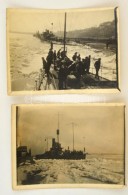 Cca 1917 A Dunai Flottilla Monitorai A Jeges Dunán. Két Eredeti Fotó 12x9 Cm - Other & Unclassified
