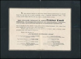 1936 Szalonta, Fráter Emil Földbirtokos, Huszárkapitány Gyászjelentése,... - Unclassified