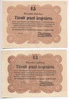 1849. 15kr 'Kossuth Bankó', 'A.wt.', Kissé Ferde Nyomat + 1849. 15kr 'Kossuth Bankó' 'q.ww.',... - Non Classés