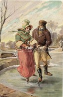 ** T1 Ice Skating Love Couple, Fr. A. Ackermann's Kunstverlag Serie 112. Künstlerkarte No. 1425. S: Kaufmann - Ohne Zuordnung