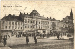 T3 Chernivtsi, Czernowitz; Ringplatz / Square, Heinrich Pardini's Shop, Tram, Verlag Moritz Gottlieb (fa) - Ohne Zuordnung