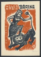 Johann Naha (1902-1982): Ex Libris Helga Madis. Színes Fametszet, Papír, Jelzett, 9×6 Cm - Other & Unclassified