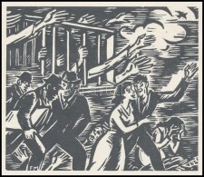 Frans Masereel (1889-1972): Vonulás Fametszet, Papír, Jelzett A Fametszeten, 11×13 Cm - Other & Unclassified