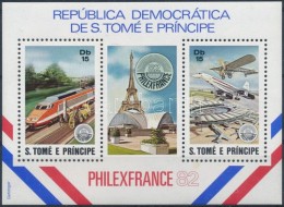 ** 1982 Philex France Bélyegkiállítás Mozdonyok, RepülÅ‘k Mi Blokk 90 - Sonstige & Ohne Zuordnung
