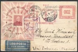 1934 LEHE Blokk Alkalmi Légi LevelezÅ‘lapon Romániába / Mi Block 1 On Special Airmail Card... - Altri & Non Classificati