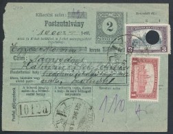 1921 Postautalvány 1000K-ról Parlament Kiegészítéssel (lyukasztott) - Sonstige & Ohne Zuordnung