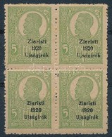 ** 1920 Ziaristi 5ban Négyestömb 2 Bélyeg Groteszk, 2 Antikva Felülnyomás, Ezek... - Other & Unclassified