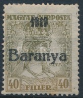 * Baranya I. 1919 Zita 40f Fekete Felülnyomással és Antikva Számokkal, Bodor... - Other & Unclassified