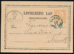 1874 2kr Díjjegyes LevelezÅ‘lap 'ZENGG' Kék / Blue - Autres & Non Classés
