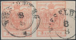 O 1850 2 X 3kr Vízszintes Pár / Pair MP III. Teljes Szélekkel, A Jobb Oldali... - Autres & Non Classés