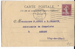 1923 - SEMEUSE - PERFORE Sur CARTE "SA Des FORGES De FRANCHE-COMTE"  à BESANCON (DOUBS) - PERFIN - Andere & Zonder Classificatie