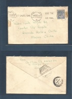 Malaysia. 1934 (17 May) Penang - Macau, Portuguese China (26 May) Single 12c Blue Fkd Env Slogan Rolling Cancel. VF + Ra - Malaysia (1964-...)