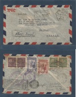 Macau. 1947 (11 Aug) GPO - Brazil, Sao Paulo (19 Aug) Registered Air Multifkd Reverse Env Incl Local Print Via Hong Kong - Other & Unclassified