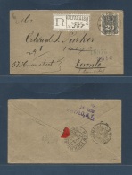 Chile. 1890 (8 Oct) Valp - Canada, Toronto (14 Nov) Registered Via NY Fkd Env Single 20c, Cds + R-label. - Chile