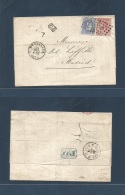 Belgium. 1870-1 (28 Dec) Bruxelles - Spain, Madrid (1 Jan) E. Fkd 40c Rose + 20c Blue Cobalt + MIXED Issues Tied 60" Rom - Other & Unclassified