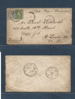 Belgium. 1874 (19 Aug) Liege - USA, St. Louis, MO (1 Sept) Fkd Env At 30c Rate Insuff Due 8c Via Ostende And New York (A - Autres & Non Classés