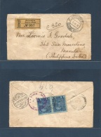 Austrian Levant. 1908 (3 Dec) Jerusalem - Philippines, Manila (7 Jan 1910). Registered Reverse 2 Piaster Rate Fkd Env. V - Autres & Non Classés