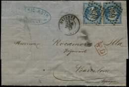 22   20c. Bleu, PAIRE Obl. GC 359 S. LAC, Càd T15 BAYONNE 24/6/57 + PD Rouge Local, Arrivée BARCELONA, TB - Other & Unclassified