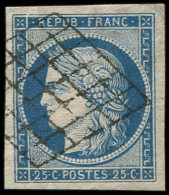 4    25c. Bleu, Obl. GRILLE, Très Belles Marges, TTB - Sonstige & Ohne Zuordnung