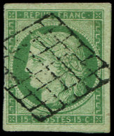 2a   15c. Vert Clair, Très Belles Marges, Obl. GRILLE, TTB. Br - Autres & Non Classés